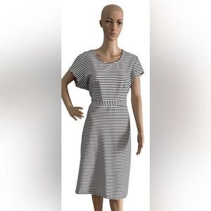 DownEaat White Black Striped Midi Dress Size XL